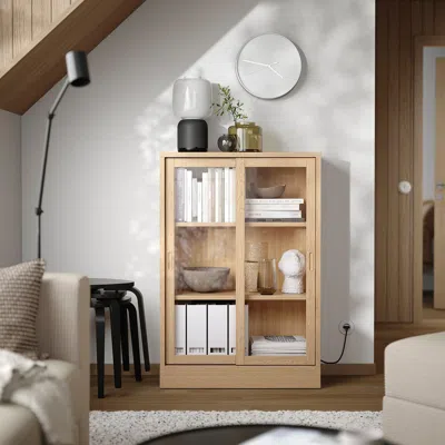 Ikea Tonstad Cabinet With Sliding Glass Doors, Oak Veneer, 32 1/8x14 5/8x47 1/4 " In Brown