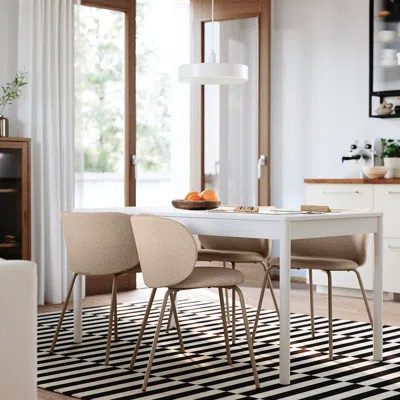 Ikea Tonstad Table And 4 Chairs, Off-white/tonerud Dark Beige, 59x31 1/2 "