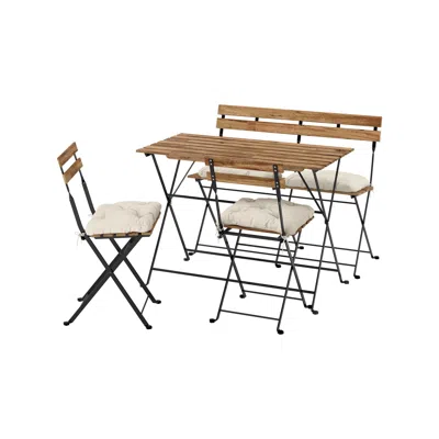 Ikea Tärnö Table, 2 Chairs And Bench, Outdoor, Tärnö Black/light Brown Stained/kuddarna Light Grey-beige,