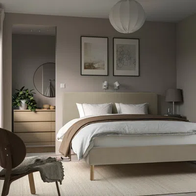 Ikea Tärnkullen Upholstered Bed Frame, Kelinge Beige, Queen
