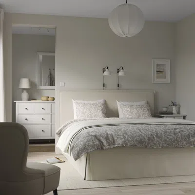 Ikea Tärnkullen Upholstered Bed Frame, Vissle Beige, Queen