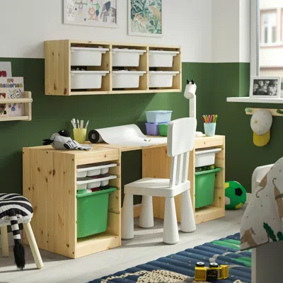 Ikea Trofast Desk With Storage Boxes/trays, Light White Stained Pine/white Bright Green, 48 7/8x17 3/8x20