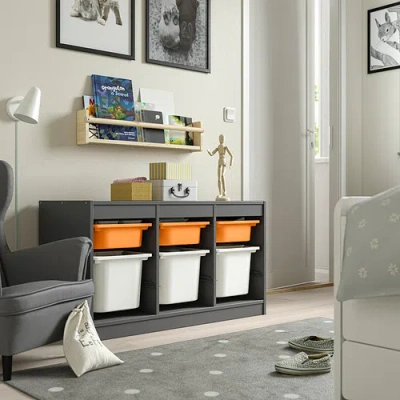 Ikea Trofast Storage Combination With Boxes, Gray Light Orange/white, 39x17 3/8x22 "