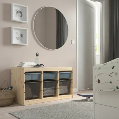 Ikea Trofast Storage Combination With Boxes, Light White Stained Pine Gray-blue/dark Gray, 36 5/8x17 3/8x