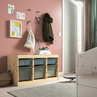 Ikea Trofast Storage Combination With Boxes, Light White Stained Pine Gray-blue/light Green-gray, 36 5/8x