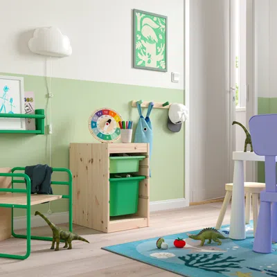 Ikea Trofast Storage Combination With Boxes, Light White Stained Pine Light Green/bright Green, 12 5/8x17