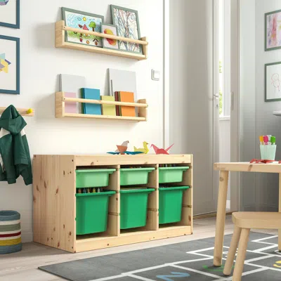 Ikea Trofast Storage Combination With Boxes, Light White Stained Pine Light Green/bright Green, 36 5/8x17