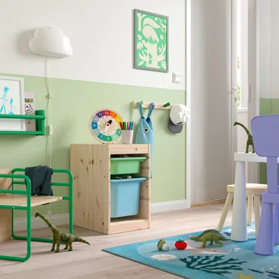 Ikea Trofast Storage Combination With Boxes, Light White Stained Pine Light Green/light Blue, 12 5/8x17 3
