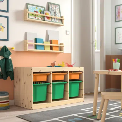 Ikea Trofast Storage Combination With Boxes, Light White Stained Pine Light Orange/bright Green, 36 5/8x1