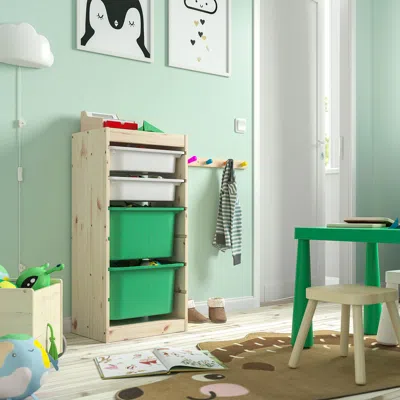 Ikea Trofast Storage Combination With Boxes, Light White Stained Pine White/bright Green, 17 3/8x11 3/4x3