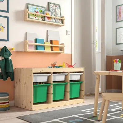 Ikea Trofast Storage Combination With Boxes, Light White Stained Pine White/bright Green, 36 5/8x17 3/8x2