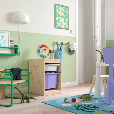 Ikea Trofast Storage Combination With Boxes, Light White Stained Pine White/lilac, 12 5/8x17 3/8x20 1/2 "