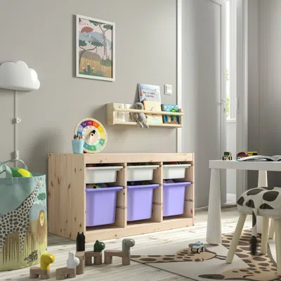 Ikea Trofast Storage Combination With Boxes, Light White Stained Pine White/lilac, 36 5/8x17 3/8x20 1/2 "