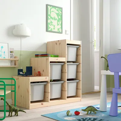 Ikea Trofast Storage Combination With Boxes, Light White Stained Pine/gray, 37x17 3/8x35 7/8 "