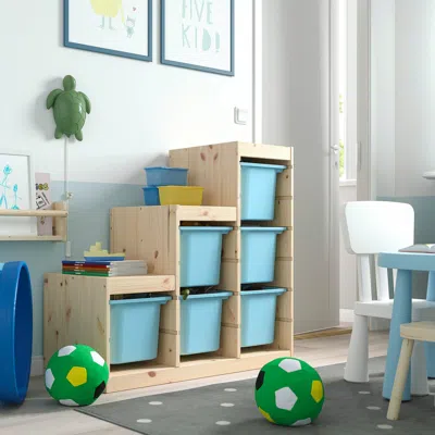 Ikea Trofast Storage Combination With Boxes, Light White Stained Pine/light Blue, 37x17 3/8x35 7/8 "