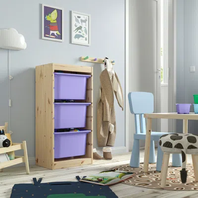 Ikea Trofast Storage Combination With Boxes, Light White Stained Pine/lilac, 17 3/8x11 3/4x35 7/8 "