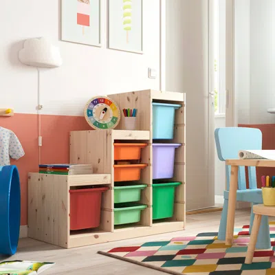 Ikea Trofast Storage Combination With Boxes, Light White Stained Pine/multicolor, 37x17 3/8x35 7/8 "