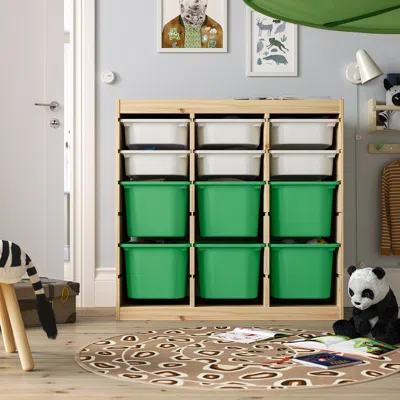 Ikea Trofast Storage Combination With Boxes, Room Divider Light White Stained Pine/white Bright Green, 36