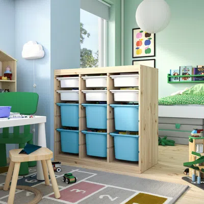 Ikea Trofast Storage Combination With Boxes, Room Divider Light White Stained Pine/white Light Blue, 36 5