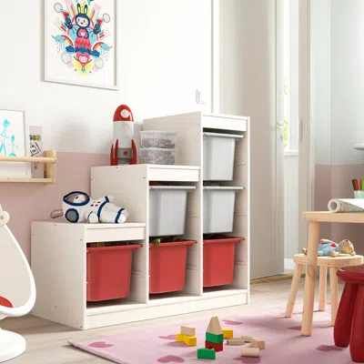 Ikea Trofast Storage Combination With Boxes, White Gray/red, 39x17 3/8x37 "