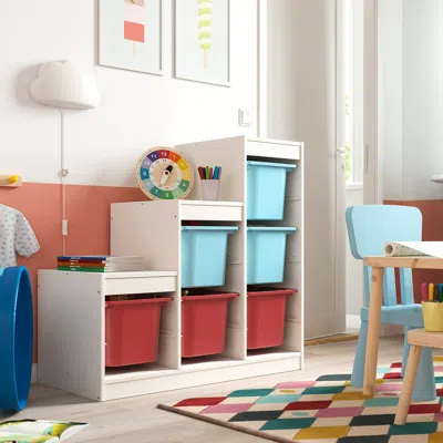 Ikea Trofast Storage Combination With Boxes, White Light Blue/red, 39x17 3/8x37 "
