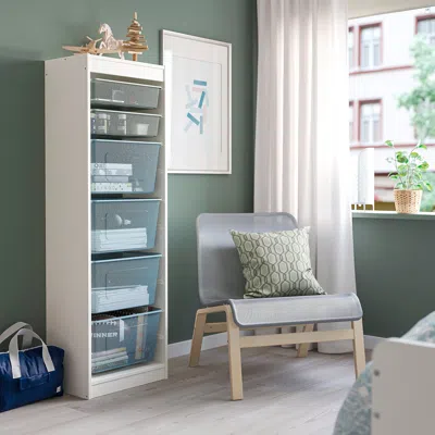Ikea Trofast Storage Combination With Boxes, White Light Green-gray/gray-blue, 18 1/8x11 3/4x57 1/8 "