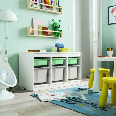 Ikea Trofast Storage Combination With Boxes, White Light Green/gray, 39x17 3/8x22 "