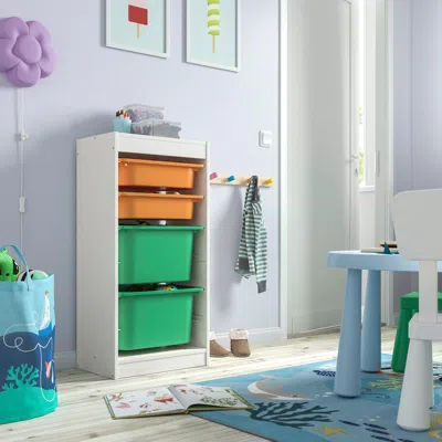 Ikea Trofast Storage Combination With Boxes, White Light Orange/bright Green, 18 1/8x11 3/4x37 "