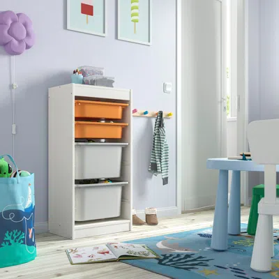 Ikea Trofast Storage Combination With Boxes, White Light Orange/gray, 18 1/8x11 3/4x37 "