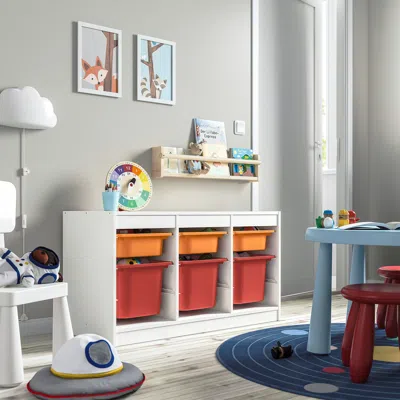Ikea Trofast Storage Combination With Boxes, White Light Orange/red, 39x17 3/8x22 "