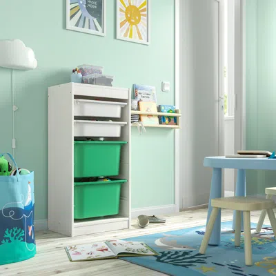 Ikea Trofast Storage Combination With Boxes, White White/bright Green, 18 1/8x11 3/4x37 "