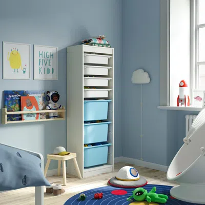 Ikea Trofast Storage Combination With Boxes, White White/light Blue, 18 1/8x11 3/4x57 1/8 "