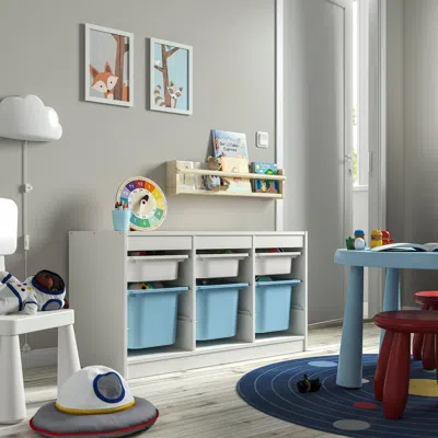 Ikea Trofast Storage Combination With Boxes, White White/light Blue, 39x17 3/8x22 "