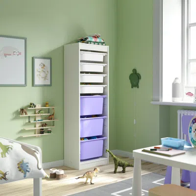 Ikea Trofast Storage Combination With Boxes, White White/lilac, 18 1/8x11 3/4x57 1/8 "