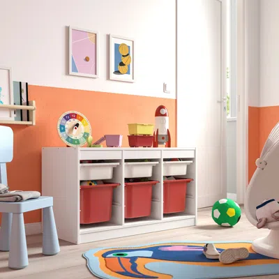 Ikea Trofast Storage Combination With Boxes, White White/red, 39x17 3/8x22 "