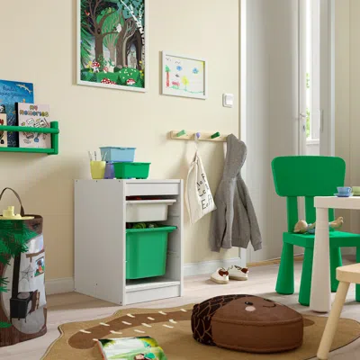 Ikea Trofast Storage Combination With Boxes, White/bright Green, 13 3/8x17 3/8x22 "