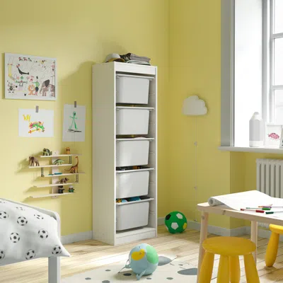 Ikea Trofast Storage Combination With Boxes, White/gray, 18 1/8x11 3/4x57 1/8 "