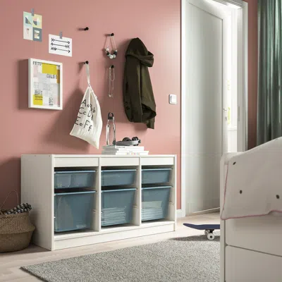 Ikea Trofast Storage Combination With Boxes, White/gray-blue, 39x17 3/8x22 "