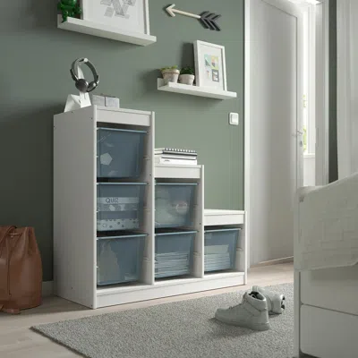 Ikea Trofast Storage Combination With Boxes, White/gray-blue, 39x17 3/8x37 "