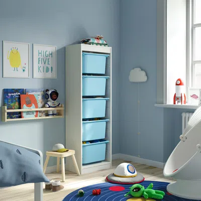 Ikea Trofast Storage Combination With Boxes, White/light Blue, 18 1/8x11 3/4x57 1/8 "