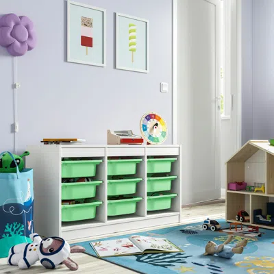 Ikea Trofast Storage Combination With Boxes, White/light Green, 39x17 3/8x22 "