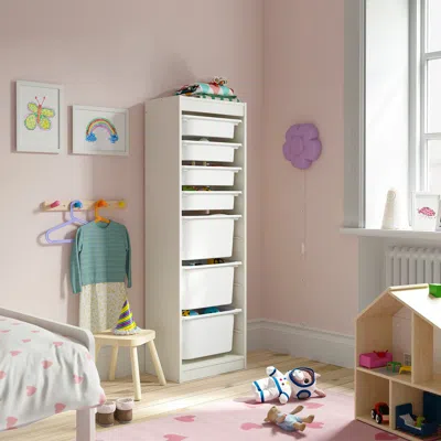 Ikea Trofast Storage Combination With Boxes, White/white, 18 1/8x11 3/4x57 1/8 "
