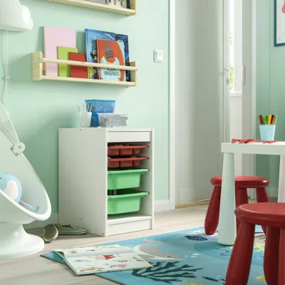 Ikea Trofast Storage Combination With Boxes/trays, White Red/light Green, 13 3/8x17 3/8x22 "