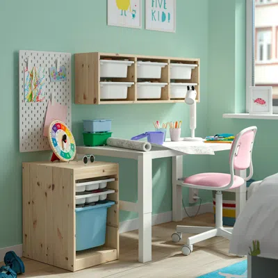 Ikea Trofast Storage Combination With Box/trays, Light White Stained Pine White/light Blue, 12 5/8x17 3/8