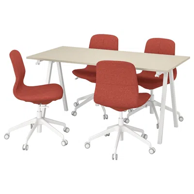 Ikea Trotten / Långfjäll Conference Table And Chairs, Beige White/red-orange, 63x31 1/2 "