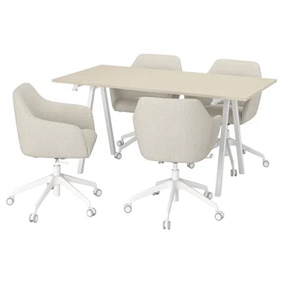 Ikea Trotten / Tossberg Conference Table And Chairs, Beige/white, 63x31 1/2 "