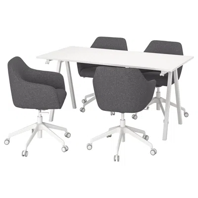 Ikea Trotten / Tossberg Conference Table And Chairs, White/dark Gray, 63x31 1/2 "