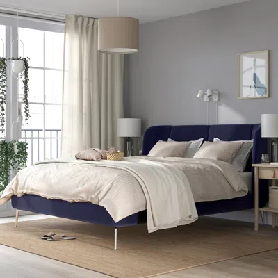 Ikea Tufjord Upholstered Bed Frame, Tallmyra Black-blue, Full
