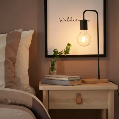 Ikea Tvärhand Table Lamp, Black/bamboo, Height: 19 "