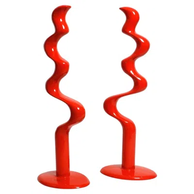 Pre-owned Ikea Two Abstract Metal Floor Sculptures By Tony Almén And Peter Gest For  1990 In Red